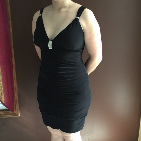black dress with rhinestone accents